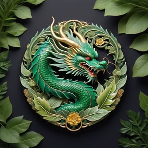 Score_9, Score_8_up, Score_7_up, Score_6_up, Score_5_up, Score_4_up, masterpiece, best quality,
BREAK
(FuturEvoLabBadge:1.5), Fresh green style badge,
BREAK
Chinese dragon, 
BREAK
front view, intricate design, symmetrical pattern, surrounded by leaves, intricate details, natural elements, serene expression, soft lighting, green and earthy tones, botanical theme, ethereal atmosphere, modern and organic blend emblem, vibrant hues, black background, FuturEvoLabBadge, FuturEvoLabgirl,Chinese Dragon