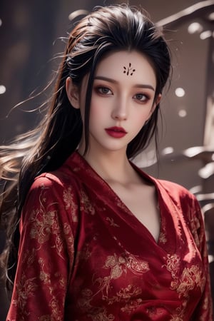 Prompt: (masterpiece, best quality, 4k, 8k, highres:1.5), ultra-detailed, 1girl, solo, beautiful female spider demon, traditional Chinese red wedding dress, delicate facial features, long flowing hair, melancholic expression, mystical atmosphere, elegant posture, cinematic lighting, detailed clothing patterns,Spider spirit Fourth sister