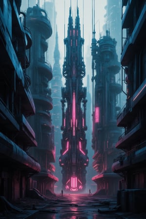 A neon-drenched metropolis of tomorrow: a cyberpunk cityscape where towering skyscrapers pierce the smog-filled sky, their metallic facades reflecting the glow of holographic advertisements. Amidst the labyrinthine streets, humans and AI hybrids coexist in a world of perpetual revolution, where ancient buildings crumble beneath the weight of progress.,FuturEvoLabScene,FuturEvoLabScene