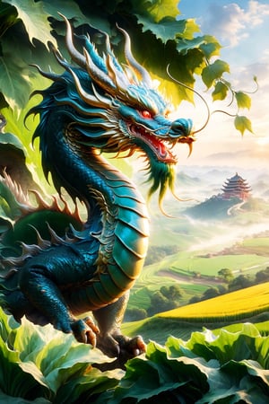 More majestic depiction of 'The dragon appearing in the field', traditional Chinese dragon with even more splendid scales and a more regal posture, prominently displayed against an expansive backdrop of lush fields, greater sense of visibility and awakening potential, even more majestic and formidable appearance, larger body coiling elegantly, more piercing gaze, further embodying wisdom and emerging power, richer and more fertile fields, enhancing significance of dragon's emergence, greater promise of growth and prosperity, by FuturEvoLab, (Masterpiece, Best Quality, 8k:1.2), (Ultra-Detailed, Highres, Extremely Detailed, Absurdres, Incredibly Absurdres, Huge Filesize:1.1), vivid and dynamic composition