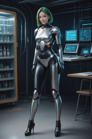 score_9, score_8_up, score_7_up, masterpiece, best quality,
BREAK
realistic,
cyberpunk girl, green hair, cybernetic eyes, neon body art, metallic armor, high heels,
mysterious lab background, AI mainframe, genetic modification chambers, liquid cooling systems, data servers, transparent displays