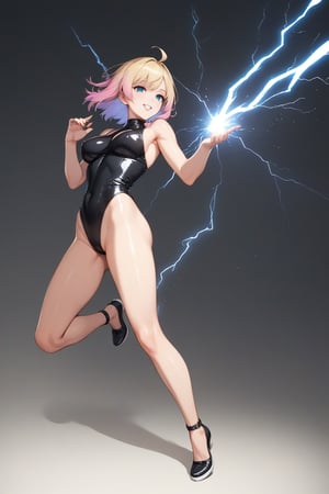 Score_9, Score_8_up, Score_7_up, Score_6_up, Score_5_up, Score_4_up, source_anime, source_cartoon, masterpiece, high quality, 
BREAK
1girl, solo, full_body, latex leotard, black background, FuturEvoLab-girl, FuturEvoLabLightning:1.5, Thunder Flash:1.5, Lightning aura, Lightning, 