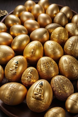 score_9, score_8_up, score_7_up, score_6_up, score_5_up, score_4_up, 
A smooth golden egg, carved with exquisite Buddha relief,