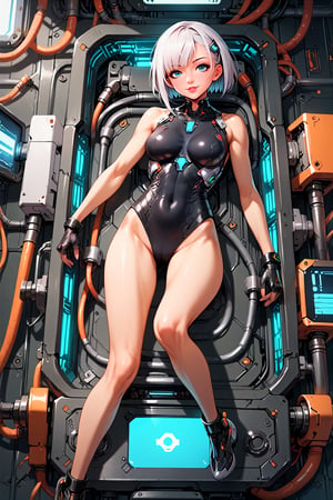 score_9, score_8_up, score_7_up, source_Anime, masterpiece, best quality, 
BREAK
1girl, solo, full body, Japanese young beauty, Medium breasts, Tall figure, looking at the viewer, cyberpunk girl, futuristic girl, futuristic outfit, bodysuit, robotic limbs, mechanical arms, lying, short hair, white hair, blue eyes, FuturEvoLab, FuturEvoLabgirl, FuturEvoLabLightning, FuturEvoLab-mecha, Thunder Flash