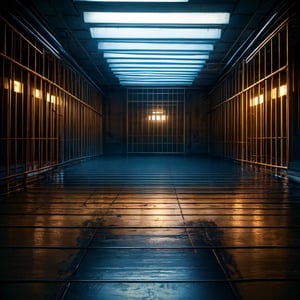 (masterpiece, high quality:1.5), 64K, HDR, Unity 64K Wallpaper, Best Quality, RAW, Masterpiece, Super Fine Photography, Best Quality, Super High Resolution, Super Detailed, Beautiful and Aesthetic, by FuturEvoLab, 
((Prison)), ((Jail)), ((depth of field)), (Background), A spacious cell, an empty prison, Cyberpunk prison,