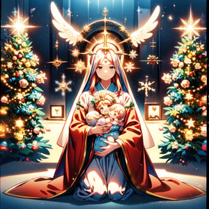 Highly detailed, High resolution scan, Unreal engine, Professional, 64K, UHD, HDR, Movie Poster, Ansel Adams
snowflake, Virgin Mary, Hold a baby in one's hand, archangel, Christmas tree, holy light, ,1girl, Japanese girl, BFMother
