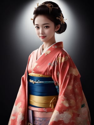 (masterpiece, high quality:1.5), (8K, HDR), realistic, ultra-detailed, ultra high res, photorealistic, RAW photo, realistic lighting, 
1girl, solo, upper body, black background, FuturEvoLabKimono,FuturEvoLabGirl