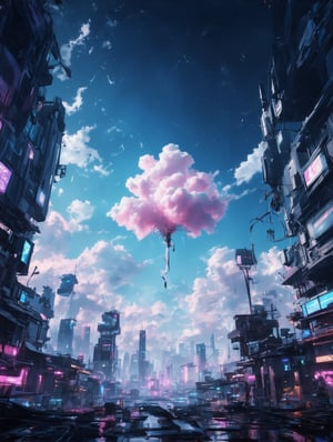 ↑ trending on artstation, 10/10 review, 5/5 review, ★★★★☆ ◆◆◆◆◆ top reviews with masterpiece quality and amazing composition, 
In the distance, clouds like delicate wisps of cotton candy dance across the sky in a mesmerizing display. The sun's rays illuminate their fluffy forms, creating a breathtaking scene of tranquility and beauty. This exquisite photograph captures the ethereal essence of a serene moment in nature, with each cloud etched with intricate detail and soft, billowing texture. The clarity of the image is striking, showcasing the vivid colors and textures of the clouds with unparalleled sharpness and depth. It is a truly stunning portrayal of the natural world at its most sublime. FuturEvoLabCity,FuturEvoLabCyberpunk