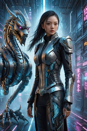 (Cowboy Shot:1.2) 1girl, standing, mecha, ninja,
(Masterpiece, Best Quality, 8k:1.2), (Ultra-Detailed, Highres, Extremely Detailed, Absurdres, Incredibly Absurdres, Huge Filesize:1.1), (Photorealistic:1.3), By Futurevolab, Portrait, Ultra-Realistic Illustration, Digital Painting. (Time Travel Style:1.5), Cyberpunk Doctor, ,Mecha,Chinese Dragon