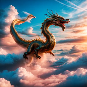 A majestic and powerful scene illustrating 'The dragon soars in the sky' (飞龙在天) from the I Ching. A magnificent Chinese dragon, detailed and vibrant, is depicted soaring high above the clouds, symbolizing the apex of achievement and recognition. The dragon is in full display, with its body elegantly winding through the sky, exuding strength and grace. The setting is awe-inspiring, with the dragon against a backdrop of a clear blue sky and fluffy white clouds, highlighting its ascendant position and celebrated status.
By FuturEvoLab, (Masterpiece, Best Quality, 8k:1.2), (Ultra-Detailed, Highres, Extremely Detailed, Absurdres, Incredibly Absurdres, Huge Filesize:1.1), ,CHINESE DRAGON