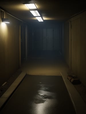 Score_9, Score_8_up, Score_7_up, Score_6_up, Score_5_up, Score_4_up, source_realistic, realistic, masterpiece, best quality, ultra-detailed, ultra high res, realistic light source, 
BREAK
indoors, no humans, FuturEvoLabScene, Basement, basement, reflection, door, light, dark, ceiling, hallway, industrial pipe, 