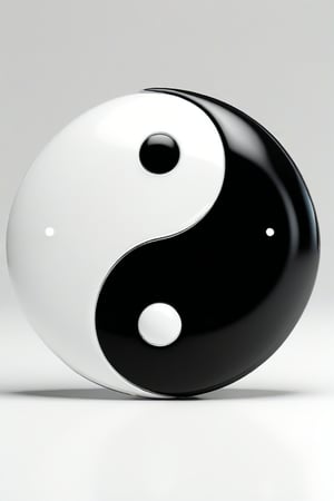 masterpiece, best quality, FuturEvoLabTaichi, yin yang, taichi, 
3D-rendered Yin-Yang symbol, which is a circular design divided into two teardrop-shaped halves. The left half is white with a black dot, and the right half is black with a white dot, representing the duality of nature. The symbol has a glossy, reflective surface, giving it a polished and modern appearance. The background is plain white, which emphasizes the contrast and clarity of the Yin-Yang symbol. The overall design is simple yet striking, with smooth curves and a balanced composition.