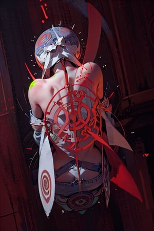 her  back Magic symbols, magic circles in runic letters, detailing very serious side effects 