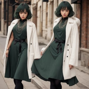 WHAT YOU LOVE.
REGISTER
Appearance
Fubuki is a young woman with a curvy figure, chin-length, dark green hair with a fringe styled into a bob, and her eyes are light green. Her main attire consists of a long white fur coat, a dark green form-fitting V-neck dress with a high collar, thigh-high black boots and several white pearl necklaces (two in anime). Occasionally, she does wear other outfits.

Additionally, she sometimes wears dark tights and black pumps instead of her usual thigh-high boots.[6]

Fubuki as a child{{{masterpiece}}} sexy green dress