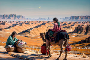 Bedouin nomad in the desert Caravans of merchants on the Silk Road, M Camels that carry goods and merchandise  