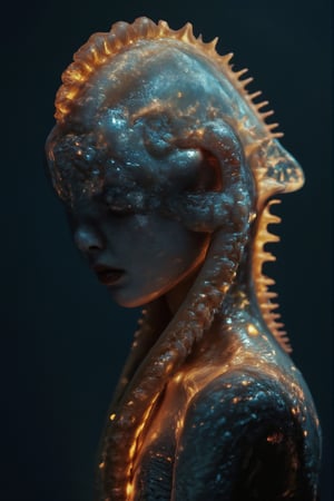 Mystical ethereal siren mermaid swimming deep in the ocean abyss surrounded by elements of gold silver and (iridescent) colors. Beneath her are small diamonds and pearls captivating masterpiece whimsical depth, photography, underwater, hyper realistic, ultra detailed,Weird_Aquatic_Style