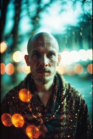 portrait of creepy monk, bald, film, bokeh, professional, blur, lomo,
