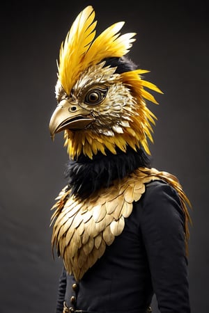  mask, a person standing in a gold chicken mask 18th century,ral-bling,alien