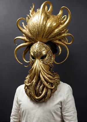  mask, a person standing in a gold octopus mask 18th century,ral-bling,alien