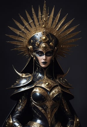 Space empress Zogrina from Pluto reviews her troops, avant-garde armor, cosmic hat, Dark art in the style of Caravaggio
,alien,ral-bling,futuristic alien