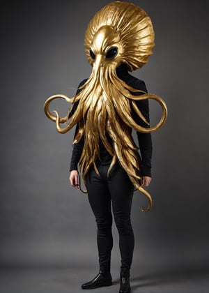  mask, a person standing in a gold octopus mask 18th century,ral-bling,alien