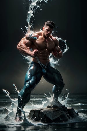 masterpiece, best quality,Photorealistic, vibrant colors, Postmodernism, UhD, highly realistic, detailed, Magnificent Background,  Burly man, 1 boy, shiny skin, muscle man, handsome, (big guy), (big bulge), tattoo, cyberpunk,, outdoor, naked, peins, (fighting posture), contrast, contrapposto, neon ,exposure blend, medium shot, bokeh, (hdr:1.4), high contrast, (cinematic, teal and orange:0.85), (muted colors, dim colors, soothing tones:1.3), low saturation,erection,hydr0mancer