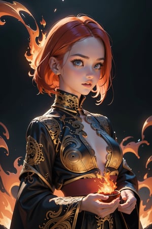 2.5D drawing, sexy 18 year old girl wearing flame clothing, flame hair, fire clothes, burning, lightshow, (visual art, abstract:1.2), fantasy, (photorealistic:1.3), (intricate details:1.5), shallow depth of field, bokeh
