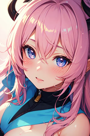 1girl, cute, pastel pink hair, (pastel rainbow eye:0.9) (colorful:0.7) succubus, (masterpiece, best quality, volumetric lighting, dynamic pose, detailed face) (perfect details) (perfect eyes) ultra_detailed, perfect composition, BREAK, hires, 8k, HD, (female focus:1.4), naked, blushing, wet, moist, 