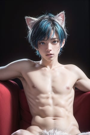 ((masterpiece)), best quality, animal ears, blue eyes,colored sclera, black hair, cat ears, multicolored hair, freckles,1man, 50 yearold man, two-tone hair, blue hair, male focus, lips, short hair, black sclera, topless, gay_sex, full_body, uncensored, male_only, cute twink man, man with small dick in the panties, small penis bulge, feminine body, feminine boy,  body with small dick,  man with wide hips, big ass, perfection model, perfect body, perfect cock, complex_background, detailed face, circumcised_penis, detailed hands,High detailed, realhands,submissive,  nude,1man, old man with white beard ,(santa claus) sitting on chair, sitting on santa claus lap, christmas, snow, santa_costume,boy sitting on old mans lap