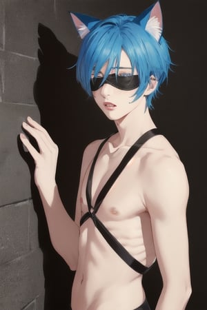 ((masterpiece)), best quality, animal ears, blue eyes,colored sclera, black hair, cat ears, multicolored hair, freckles,1boys,  two-tone hair, blue hair, male focus, lips, short hair, black sclera, topless, gay_sex, full_body, uncensored, male_only, cute twink boy standing in the gloryhole wearing pink panties and stockings, boy with small dick in the panties, small penis bulge, feminine body, feminine boy, submissive, taking selfie, body with small dick,  boy with wide hips, big ass, perfection model, perfect body, perfect cock, complex_background, detailed face, detailed hands,High detailed, realhands, holding_cellphone, 3men,surrounded by naked fat old men, kissing old man, black walls, glory wall, stuck, shiny, collarbone, shiny skin, upper body, solo, restrained, stationary restraints, lips, bare shoulders, 1boy, male breasts, blindfold, parted lips,through wall, black blindfold, short hair, sling,viewed_from_behind