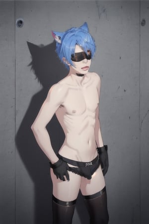 ((masterpiece)), best quality, animal ears, blue eyes,colored sclera, black hair, cat ears, multicolored hair, freckles,1boys,  two-tone hair, blue hair, male focus, lips, short hair, black sclera, topless, gay_sex, full_body, uncensored, male_only, cute twink boy standing in the gloryhole wearing pink panties and stockings, boy with small dick in the panties, small penis bulge, feminine body, feminine boy, submissive, taking selfie, body with small dick,  boy with wide hips, big ass, perfection model, perfect body, perfect cock, complex_background, detailed face, detailed hands,High detailed, realhands, holding_cellphone, 3men,surrounded by naked fat old men, kissing old man, black walls, glory wall, stuck, shiny, collarbone, shiny skin, upper body, solo, restrained, stationary restraints, lips, bare shoulders, 1boy, male breasts, blindfold, parted lips,through wall, black blindfold, short hair