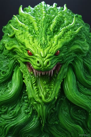 "Green Gorgon Slime creature with intricate details, realistic texture, and vibrant colors"