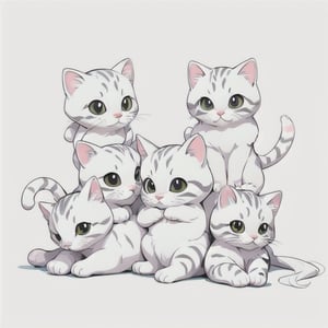 Coloring page of several cute baby kittens, use clean lines and leave plenty of white space, pixiv, animal, lovely, animal, simple line art, one line art, clean and minimalistic line