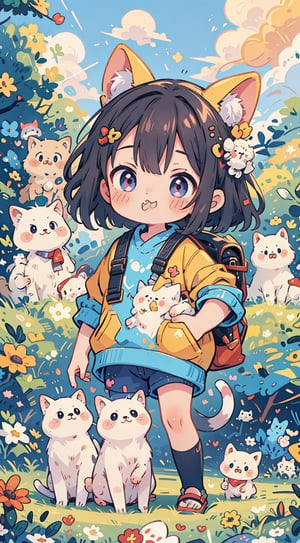 ((anime chibi style)), masterpiece, highly detailed, 16K, HD, cute with adorable eyes in the park, dynamic angle, depth of field,1 man,simplecats