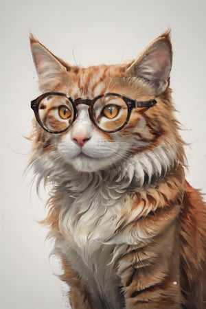 AP,glasses,no humans,orange cat,realistic,white background,simple background,solo, animal focus,brown eyes,animal,looking at viewer, professional, studio shot, ,Manga style illustration
