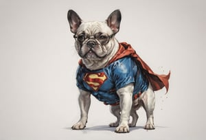 AP,glasses,no humans,dog, french bulldog wearing a superman costume,realistic,white background,simple background,solo, four legs, animal focus,brown eyes,animal,looking at viewer, professional, studio shot, ,Manga style illustration
