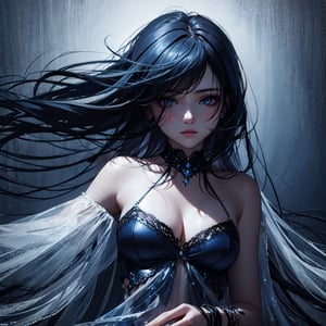 (abstract art:1.4), masterpiece, best quality, ultra high res, beautiful, visually stunning, 1girl, dark art, dark blue theme, serene, gorgeous
