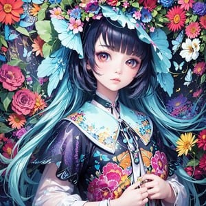 (masterpiece:1.1), (highest quality:1.1), (HDR:1.0), ambient light, ultra-high quality,( ultra detailed original illustration), (1girl, upper body), ((harajuku fashion)), ((flowers with human eyes, flower eyes)), double exposure, fusion of fluid abstract art, glitch, (original illustration composition), (fusion of limited color, maximalism artstyle, geometric artstyle, butterflies, junk art)