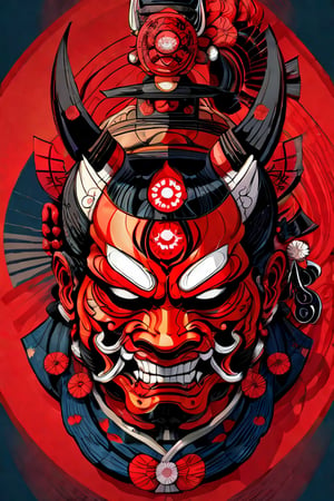 oni mask, samurai style, black and dark dark blue, , forehead design, extremely detailed, super stylish masterpiece, gradient_background, digital_painting, japanese tattoo, very sharp lines