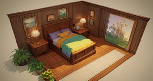 a room, concept art, pixiv, conceptual art, rpg maker style bedroom, flat color, springtime morning, detailed 2d illustration, detailed color scan”, a beautiful artwork illustration,perfect,(best quality,3d,Isometric_Setting