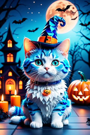 (Cute cube blue fury cat wearing Halloween costume:1.3), (haunted house background:1.4), (beautiful full moon:1.4),(Halloween decorations:1.4), (HALLOWEEN COSTUME:1.4), (candle:1.4), (3D app icon, clean isometric design, beautiful design, soft gradient background, soft colors, centered, 3D blender render, masterpiece, best quality, high resolution, 8k octane render, beautiful color scheme, soft smooth lighting, physically based rendering, square image, high polycount, natural beauty),