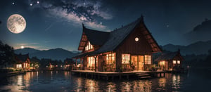 ((beautiful Wallpaper of the view of a field with a traditional small house in it and a person and a shed and river and lake)), ((night)), (((sky full star and a moon:1))), Landscape, Bangsian fantasy, sumatraism, pexels, pinterest, stock photo, shutterstock, picture, behance, tilt shift photo, jigsaw puzzle, ecological art, Cheong Soo Pieng, kouan, regionalism, syunkarow, Solarpunk, Solarpunk, microscopic photo, Tan Ting-pho, environmental art, color field, Yann Arthus-Bertrand, Basawan, Gong'an, Bichitr, Parable, Architectural, horishiki, over-rice, mura-mura, unsplash, Triangulation, Food Art