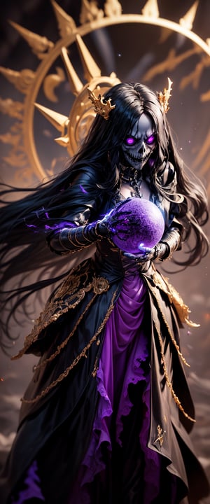 ((The king of the underworld, creepy scary face, long black hair, bright purple eyes, black and red armature, concentration expression, holding a magical dark sphere)), casting a powerful magic:(magical dark around, dark aura, massive magic circle coming down from sky, final battle, fighting scene, cinematic still, shaking ground effect, masterpiece quality, detailed light effect, detailed shadows effect, ,scenery, close-up  EnvyBeautyMix23