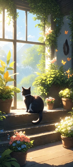 (((1cat:1.4))) in an veranda interior with trees and plants on it and flowers on the walls, ((outdoor:1.4)), tumblr, Artstation, doku-doku-kinoko, magical realism, Fairy tale, Line, magic realism, pixiv, Flower, cg society, (((hyper realistic:1.4))) , Anime, Beatrix Potter, totorina, Subterranean, Still life, Magical girl, Animal tale, Adventure fantasy, still life, rayonism, aestheticism, Landscape, neo-romanticism, capy-shuupan, Georgette Chen, Chang Ucchin, Hidari, Jeanne-Claude, computer graphics, cgsociety, shinei-neko-hakase, uri-tan, no_human, no_humans,Leonardo Style, illustration,vector art