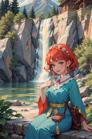 Cute girl, forest, water fall, anime by cowart 