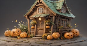 a house sitting on top of a lush green field, by Akihiko Yoshida, Halloween decorations, pumpkins, cg society contest winner, naive art, cottagecore flower garden, rows of lush crops, beautiful detailed miniature, cottagecore!! fitness body, beautiful english countryside, abundant fruition seeds, beautiful wallpaper, extremely high detailed, super detailed picture, farm, cute style garden,isometric