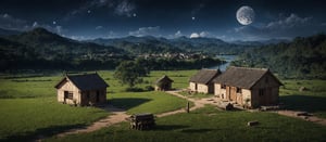((beautiful Wallpaper of the view of a field with a traditional small house in it and a person and a shed and river and lake)), ((night)), (((sky full star and a moon:1))), Landscape, Bangsian fantasy, sumatraism, pexels, pinterest, stock photo, shutterstock, picture, behance, tilt shift photo, jigsaw puzzle, ecological art, Cheong Soo Pieng, kouan, regionalism, syunkarow, Solarpunk, Solarpunk, microscopic photo, Tan Ting-pho, environmental art, color field, Yann Arthus-Bertrand, Basawan, Gong'an, Bichitr, Parable, Architectural, horishiki, over-rice, mura-mura, unsplash, Triangulation, Food Art