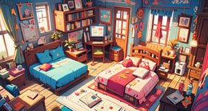 a room, concept art, pixiv, conceptual art, rpg maker style bedroom, flat color, springtime morning, detailed 2d illustration, detailed color scan”, a beautiful artwork illustration,perfect,(best quality,3d,Isometric_Setting,More Detail,ANIME ,midjourney