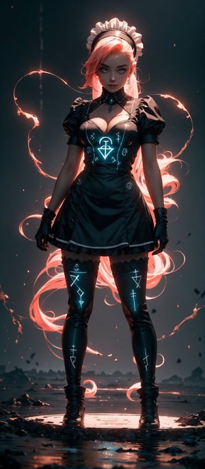 A delightful maid in an adorable pose, Showcasing an amazing body, Pure charm and cuteness, The perfect choice for a captivating wallpaper,ultra hd, detailed body, full body, detailed hands, detailed face, detailed eyes,Hydr04rmor,Hydropunk,GlowingRunes_,foreground,glowing,r1ge