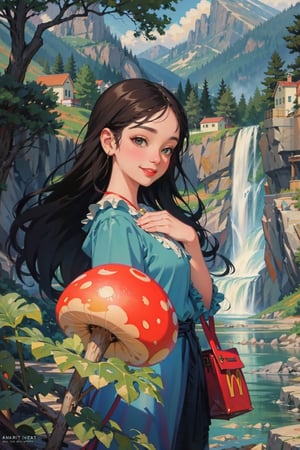 Cute girl, forest, water fall, anime by cowart 